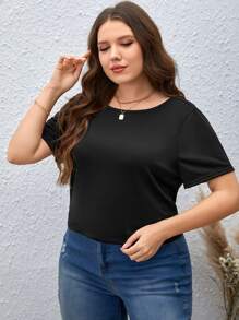 SHEIN Essnce Plus Twist Backless Scoop Neck Tee - Black - View 3