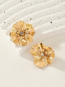 1 đôi Bông tai thiết kế hoa thời trang với chi tiết đính cườm cho phụ nữ đeo hàng ngày hoặc du lịch, phong cách nghỉ dưỡng - Vàng - Xem 2