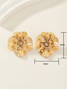 1 đôi Bông tai thiết kế hoa thời trang với chi tiết đính cườm cho phụ nữ đeo hàng ngày hoặc du lịch, phong cách nghỉ dưỡng - Vàng - Xem 5