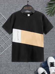 SHEIN Boys Letter Graphic Colourblock Tee - Multicolor - View 1