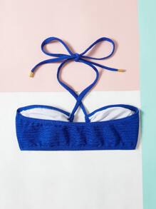 後綁帶掛脖比基尼上衣 - 寶藍色 - 查看 2