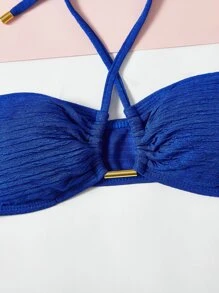 後綁帶掛脖比基尼上衣 - 寶藍色 - 查看 3