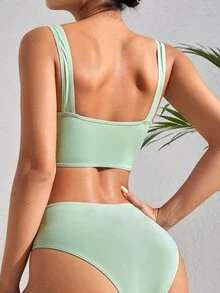 Ruched Bikini Set Summer Beach - Olive Green - View 2