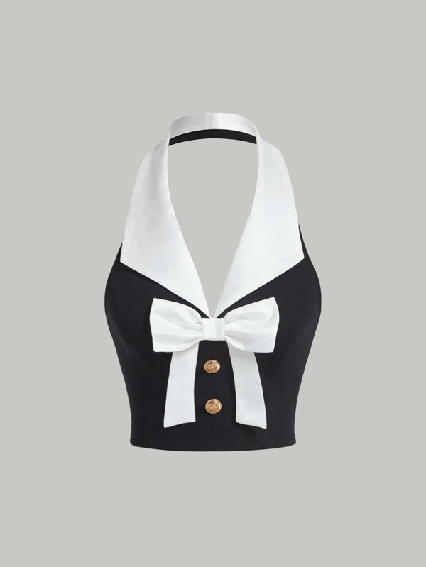 SHEIN MOD Top halter con lazo delantero con diseño de botón