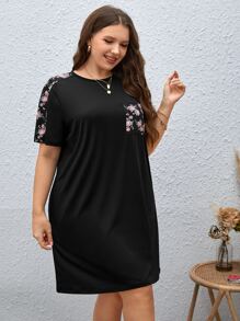 SHEIN LUNE Vestido estilo camiseta con estampado floral