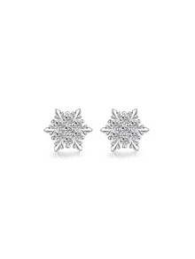 Snowflake & Cubic Zirconia Decor Silver Stud Earring - Silver - View 2