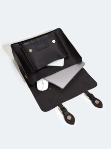 Mochila Escolar De Hebilla Decorativa Para Hombres, Mochila Escolar, Mochila De Libro, Mochila Negra, Mochila Casual, Mochila De Viaje, Esencial Para Vacaciones Escolares, Suministros Impermeables Para Hombres Para La Escuela Universitaria, Regalos Para Hombres - Negro - Ver 6