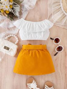 Bebé ribete con fruncido Top crop & con botón delantero Falda