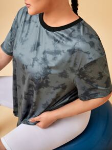 Plus Tie Dye Drop Shoulder Sports Tee - Dark Grey - View 3