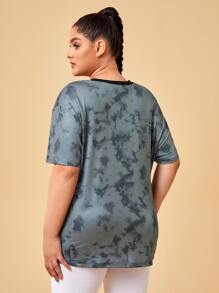 Plus Tie Dye Drop Shoulder Sports Tee - Dark Grey - View 2