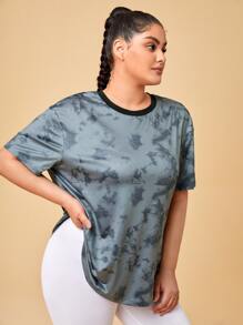 Plus Tie Dye Drop Shoulder Sports Tee - Dark Grey - View 4