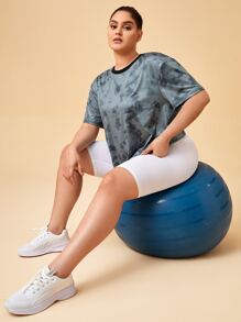 Plus Tie Dye Drop Shoulder Sports Tee - Dark Grey - View 5