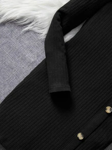 SHEIN Girls Mock Neck Puff Sleeve Button Front Dress - Black - View 4