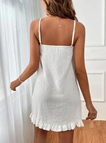 SHEIN VCAY Đầm Viên lá sen Nút phía trước màu trơn Giải trí - trắng - Xem 2