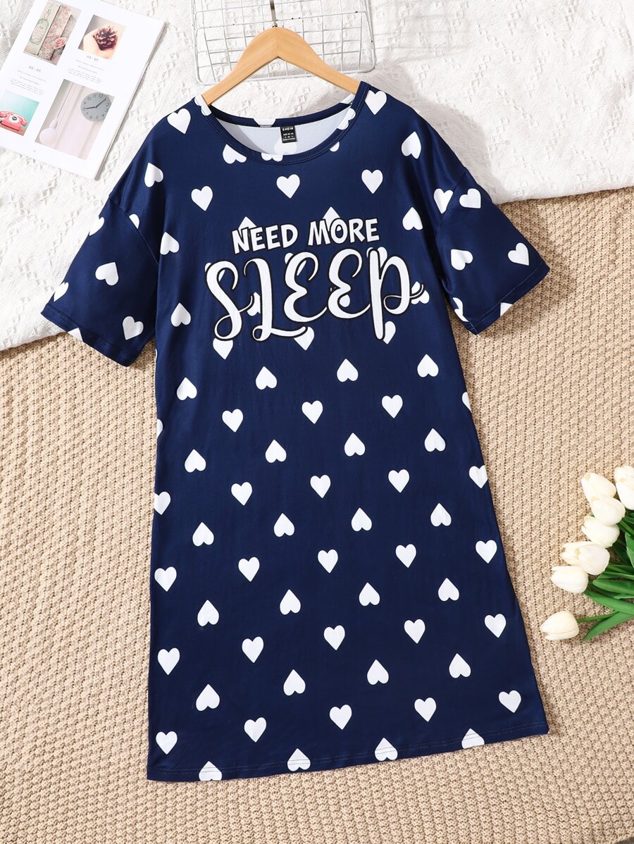 愛心和標語圖案睡裙