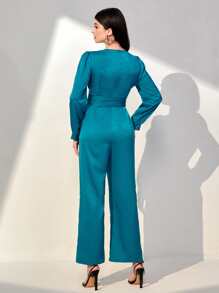 Modelyn Surplice Neck Belted Jumpsuit - Teal Blue - View 2
