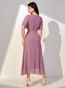 Modelyn Solid Ruffle Trim Dress - Mauve Purple - View 2