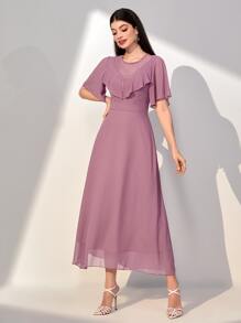 Modelyn Solid Ruffle Trim Dress - Mauve Purple - View 3
