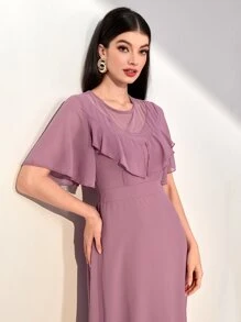 Modelyn Solid Ruffle Trim Dress - Mauve Purple - View 5