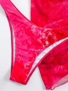 扭結前綁染夏日沙灘比基尼套裝及沙灘裙 - 玫紅色 - 查看 7
