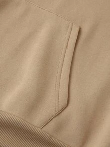 Manfinity Homme Men Letter Graphic Kangaroo Pocket Drawstring Hoodie & Joggers - Khaki - View 4