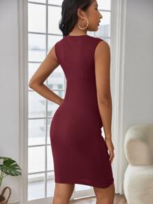 SHEIN Maternity Twist Front Rib-knit Tank Dress - Burgundy - View 2