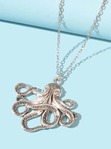 Octopus Charm Necklace - Silver - View 2