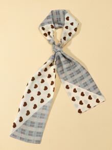 Heart & Plaid Print Skinny Scarf - Multicolor - View 1