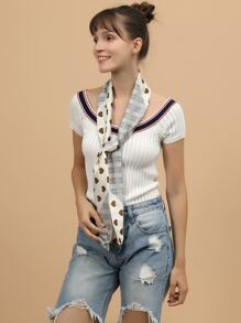 Heart & Plaid Print Skinny Scarf - Multicolor - View 2