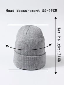 字母貼飾翻邊豆豆帽 - 灰色 - 查看 3