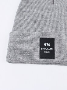 字母貼飾翻邊豆豆帽 - 灰色 - 查看 4