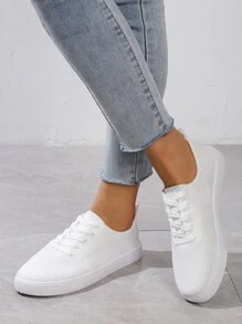 針織細節前綁帶板鞋