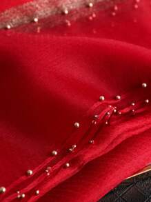 優雅假珍珠裝飾圍巾 - 紅色 - 查看 5