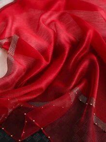 優雅假珍珠裝飾圍巾 - 紅色 - 查看 6