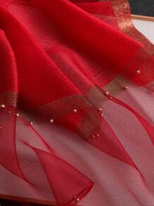 優雅假珍珠裝飾圍巾 - 紅色 - 查看 8