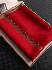 優雅假珍珠裝飾圍巾 - 紅色 - 查看 9