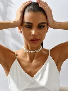 Faux Pearl Decor Necklace - White - View 6