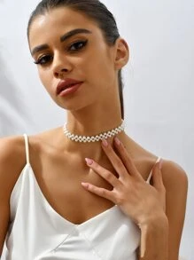 Faux Pearl Decor Necklace - White - View 7