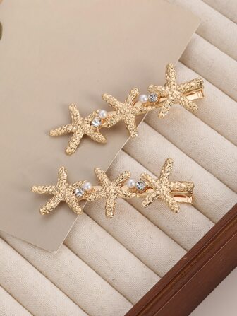 2pcs Metal Starfish Clip Simple Versatile Decorative Hair Clips Claw Clips Hair Claws Hair Barrettes, School Stuff, Hair Accerssories