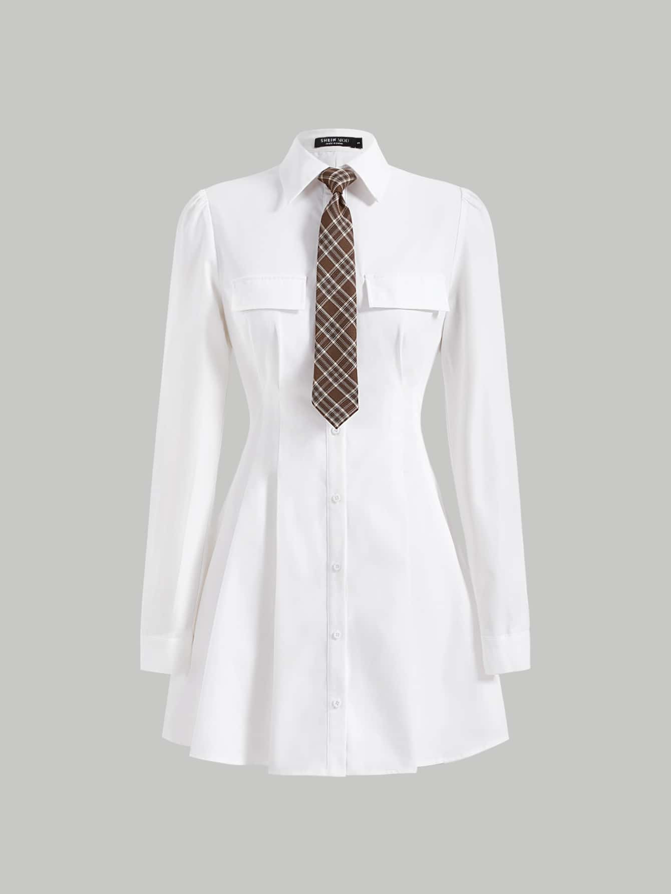 SHEIN MOD 翻蓋細節襯衫洋裝帶系帶