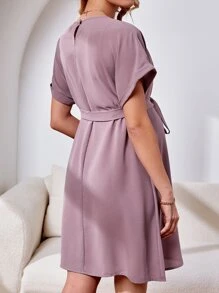 SHEIN 孕婦蝙蝠袖繫腰帶連衣裙 - 淡紫色 - 查看 2