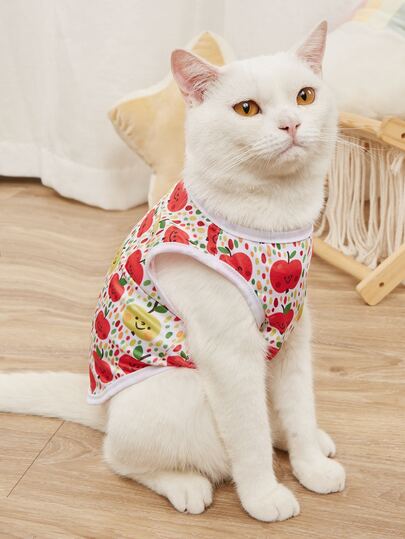1pc Full-Print Apple Pattern Pet Vest, Breathable /Cat Sleeveless Shirt, Soft & Comfortable Pet Apparel