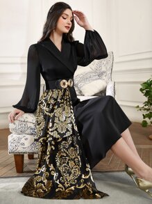 Modelyn Đầm Tương phản Mesh Trọn gói Hoa Thanh lịch - màu đen - Xem 5