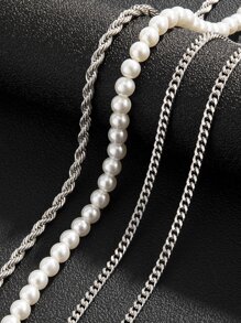 Vòng cổ đính cườm ngọc trai giả nam 4 chiếc - Nhiều màu - Xem 4