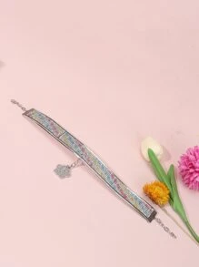 Pet Paw Print Pendant Necklace With Rhinestone Decor - Multicolor - View 4