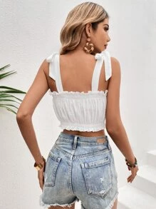 SHEIN VCAY Tie Shoulder Ruffle Trim Tank Top