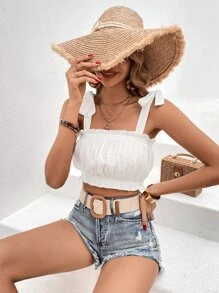 SHEIN VCAY Tie Shoulder Ruffle Trim Tank Top