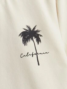 SHEIN Boys' Casual Loose Comfortable Versatile Coconut Tree Graphic Short Sleeve Top - Beige - View 3