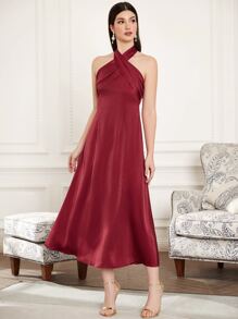 Al Najma Burgundy Red Floral Print Open Front Coat & Dress - Burgundy - View 3
