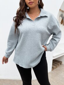 Calvaya Áo thun Plus size màu trơn Giải trí - Màu Xám nhạt - Xem 3